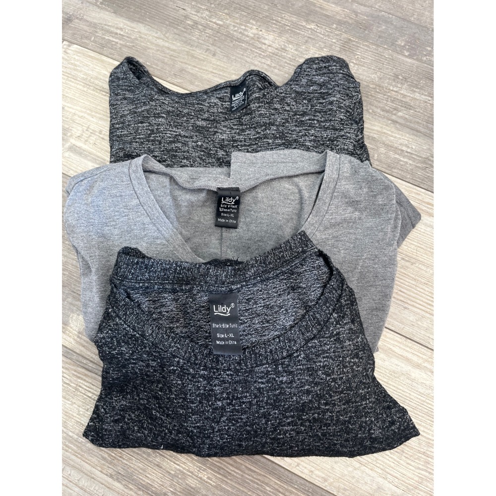 Lildy Shark Bite Tunic Tops‎ L XL Gray Black Heathered Knit Casual